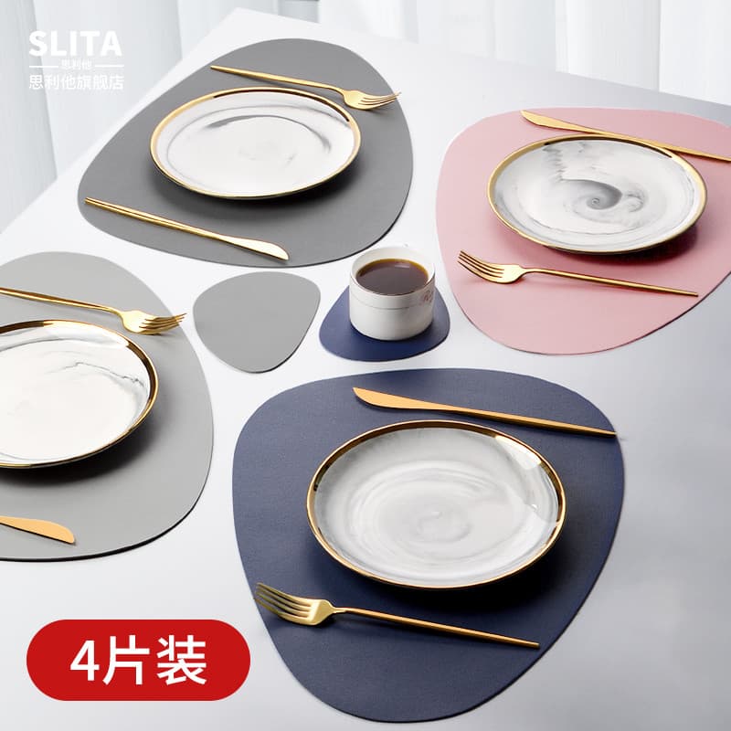 Placemats de couro nórdico, à prova d'água, à prova de óleo, descartável, isolamento térmico, tapetes de mesa, tigela, o
