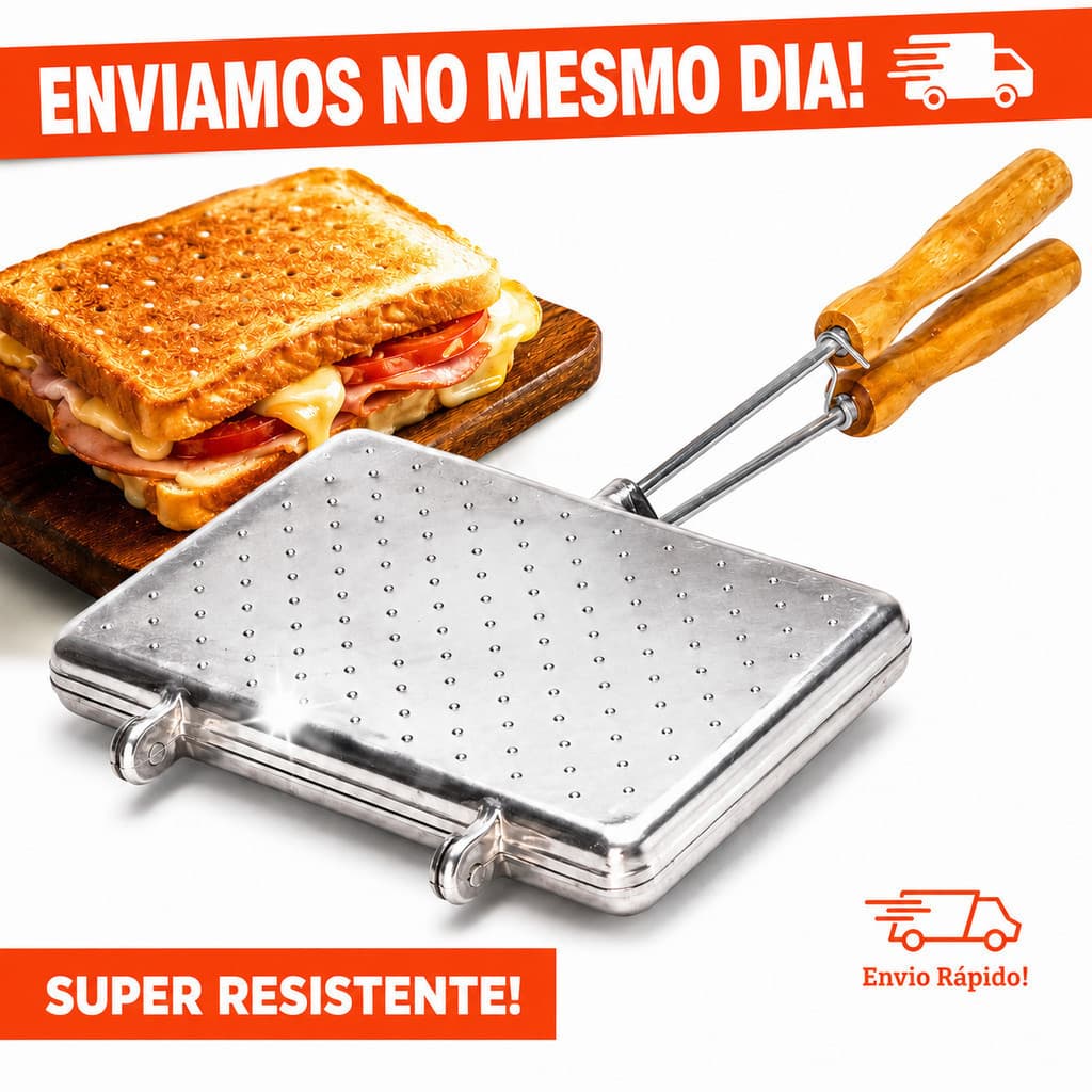 Forma Bauru Dupla Alumínio Sanduicheira para Fogão Lanche Manual Prensa Sanduíche Grill 100