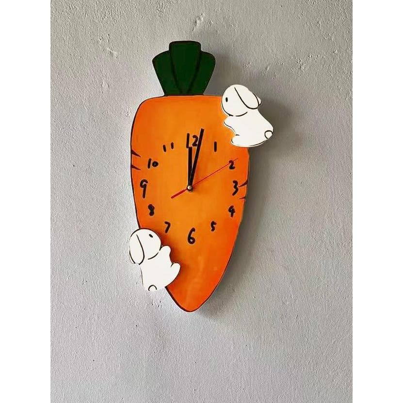 Coelho cenoura dos desenhos animados relógio de parede estilo Log estilo creme quarto sala de estar relógio de parede se
