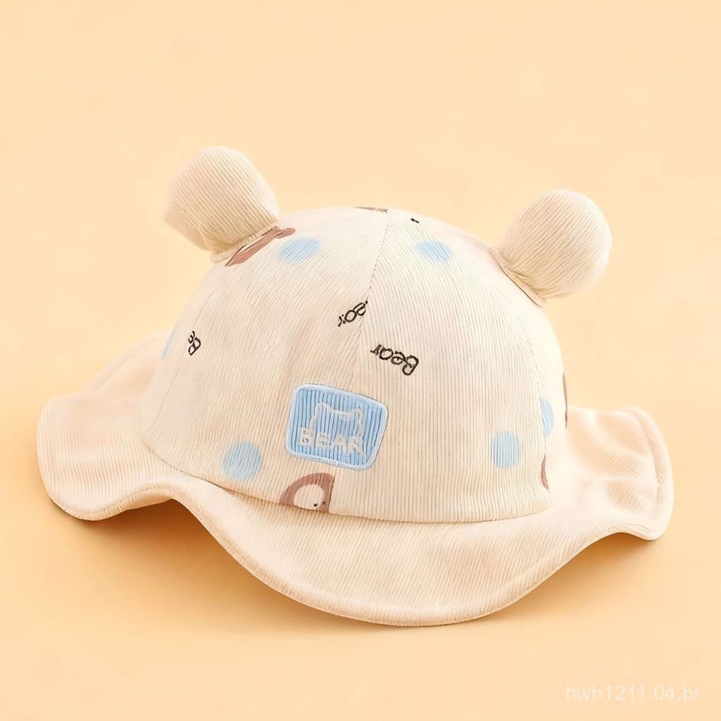 Boné Infantil de Primavera, Outono, Inverno, Novo Boné de Bebê com Estampa de Urso Fofo para Meninos e Meninas, Boné de