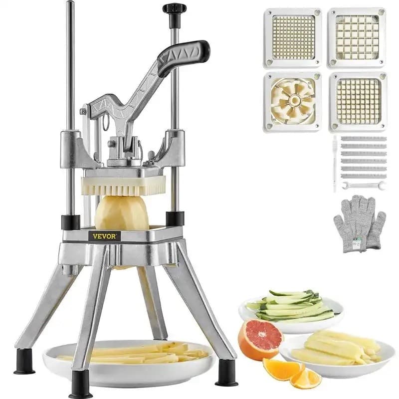 Cortador de Legumes Comercial VEVOR com 4 Lâminas Substituíveis, Cortador de Batatas Fritas em Aço Inoxidável, Picador d