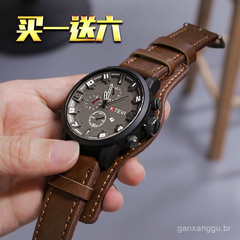 Relógio masculino popular e moderno, estilo coreano, mostrador grande e exclusivo, relógio mecânico de quartzo com calen