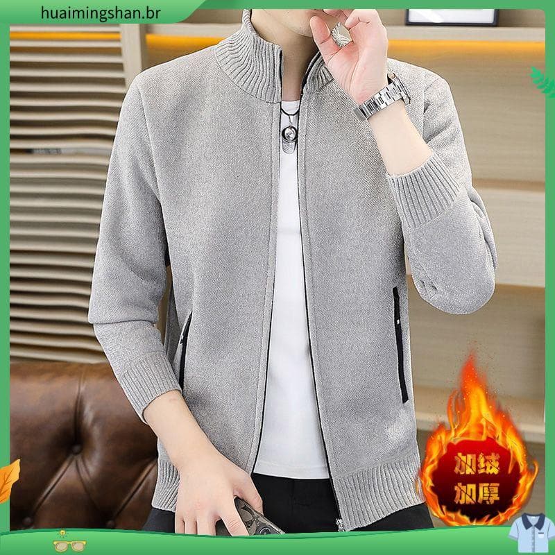 Jaqueta com capuz forro de lã masculino engrossado outono inverno jaqueta Encore vermelho jaqueta masculina primavera ou