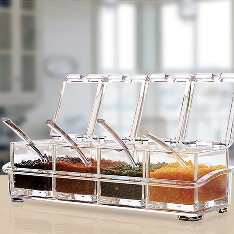 Porta Condimentos Temperos Crystal Seasoning Box Açucareiro Saleiro Especiarias Produto em Acrílico 4em1