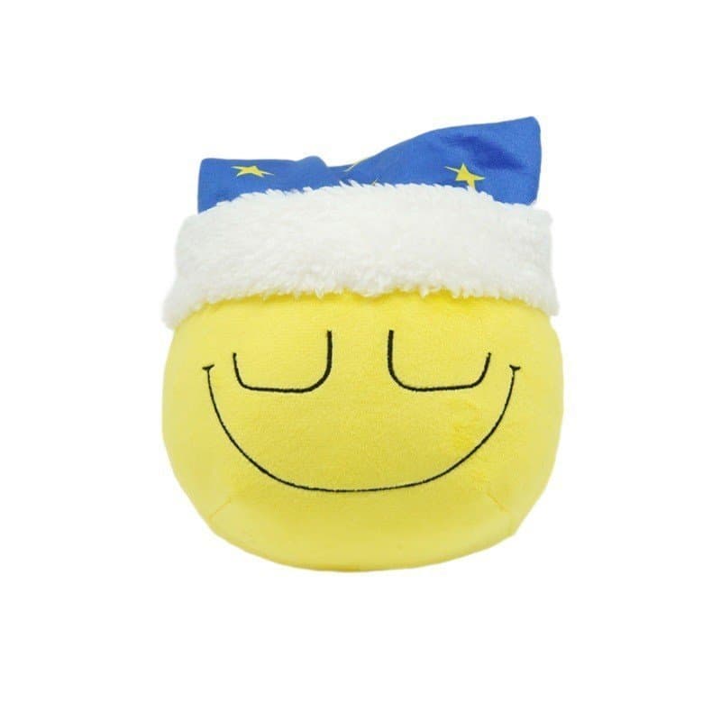 Brinquedo de Pelúcia Amarelo em Forma de Rosto Sorridente Redondo com Chapéu de Estrela para Dormir, Almofada Macia, Orn