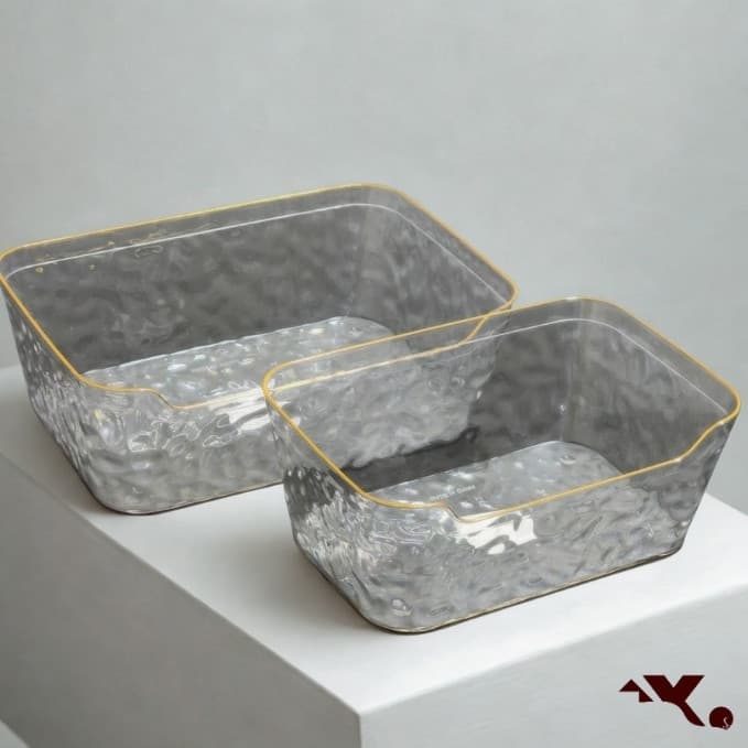 Organizador Multifuncional de Acrílico Transparente com Bordas Fio de Ouro em 2 Tamanhos