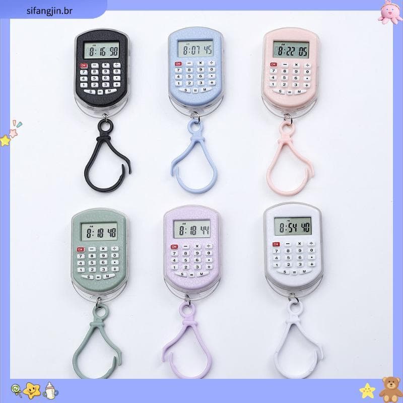 Relógio eletrônico de computador pequeno, Display Digital, Mini calculadora de 8 bits, chaveiro de cor doce, relógio de