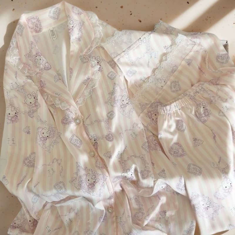 Conjunto de pijama de seda gelada HelloKitty feminino temperamento seda gelada 2026