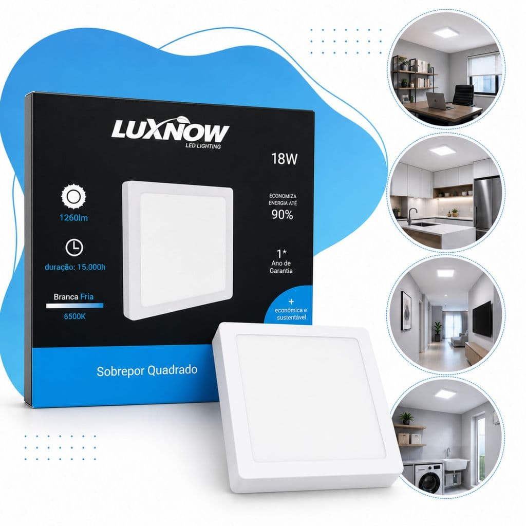 Painel Led Sob Quadrado 18W 6500K - Luxnow - 20cm x 20cm - Branco Fria