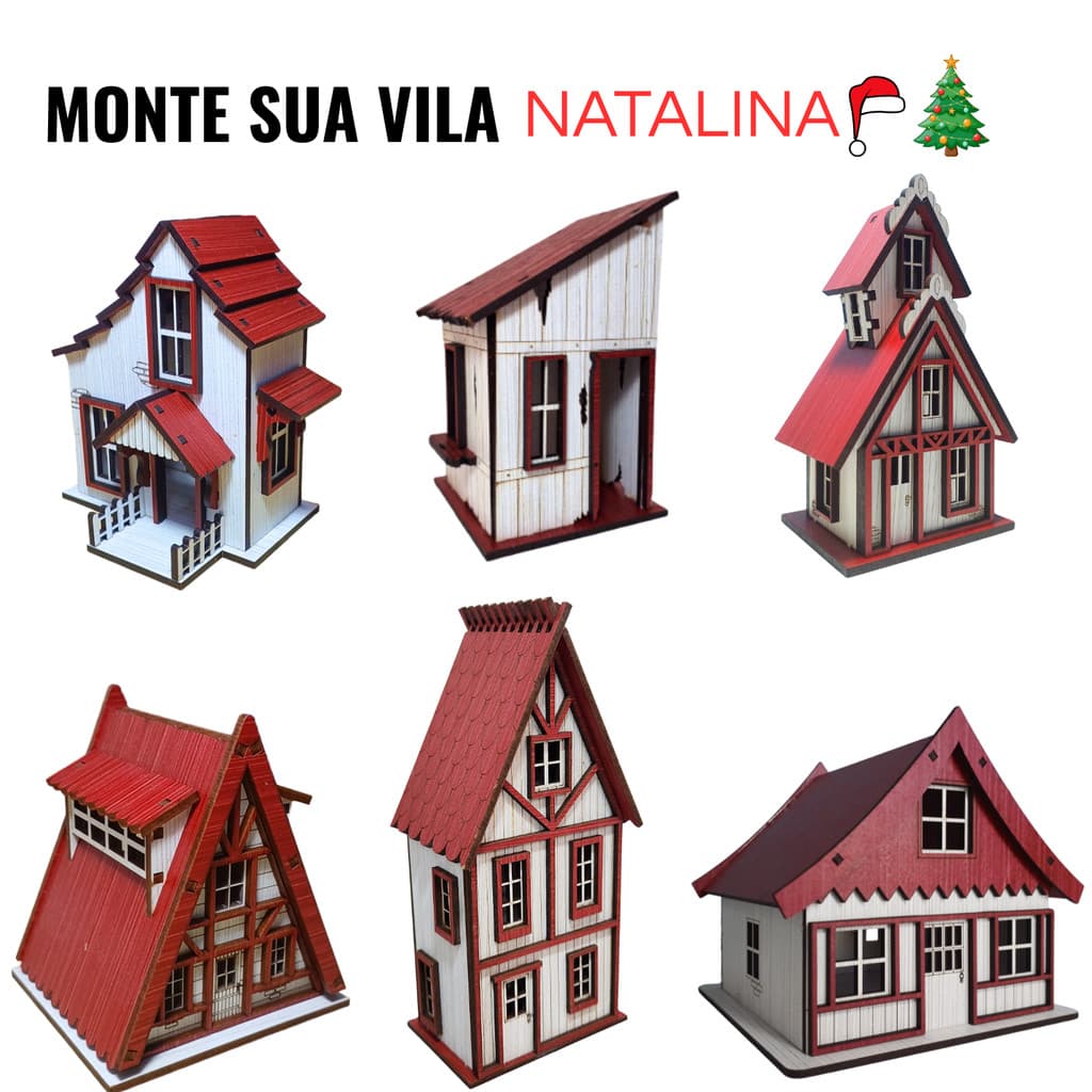 Vila Natalina Enfeite de Natal Casinhas Decorativa Vermelho Iluminado