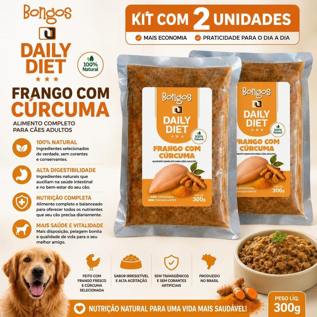 Kit 2 Ração Natural Bongo’s Daily Diet Frango com Cúrcuma 300g Cães