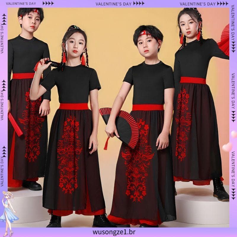 Xuelongyin traje de dança crianças na moda nacional fã de dança clássica Snapdragonal jogos de dança traje dia 6 traje d