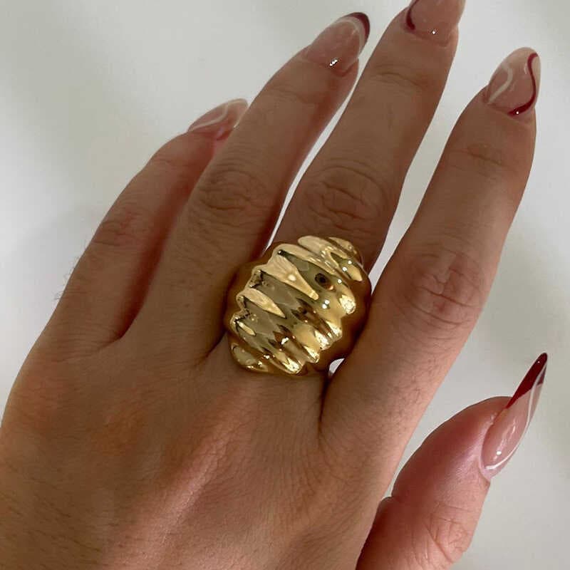 Novo estilo oceano estilo mar rosqueado alta textura simples moda feminina anel na moda