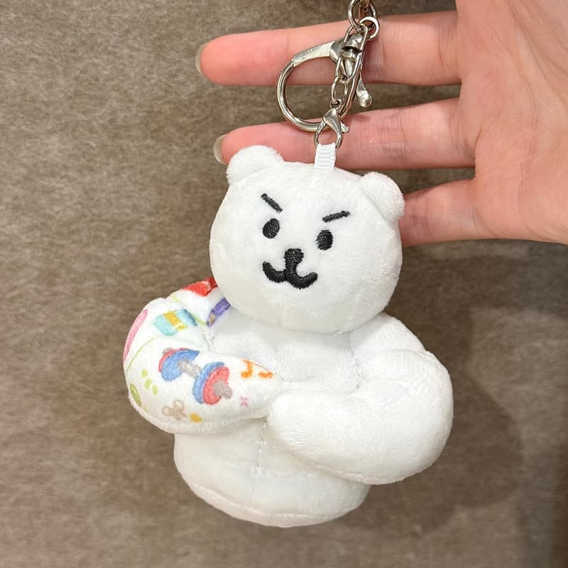 Chaveiro de Pelúcia Nongdamgom, Urso Branco Fofo e Mal-humorado com Boia Colorida, Pingente de Pelúcia, Enfeite de Bolsa