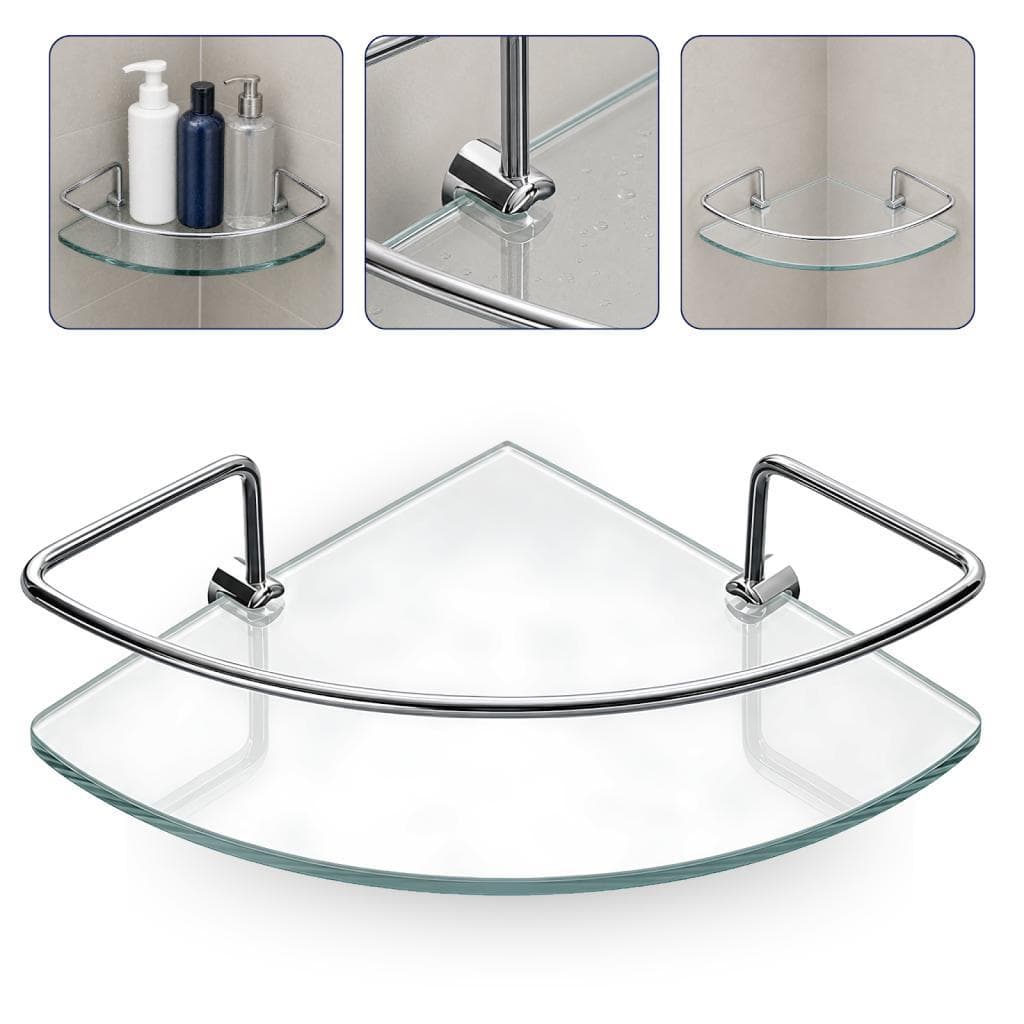 Porta Shampoo Canto 6mm Prateleira de Vidro para Banheiro Fixação Dupla de Parede Modelo Veneza