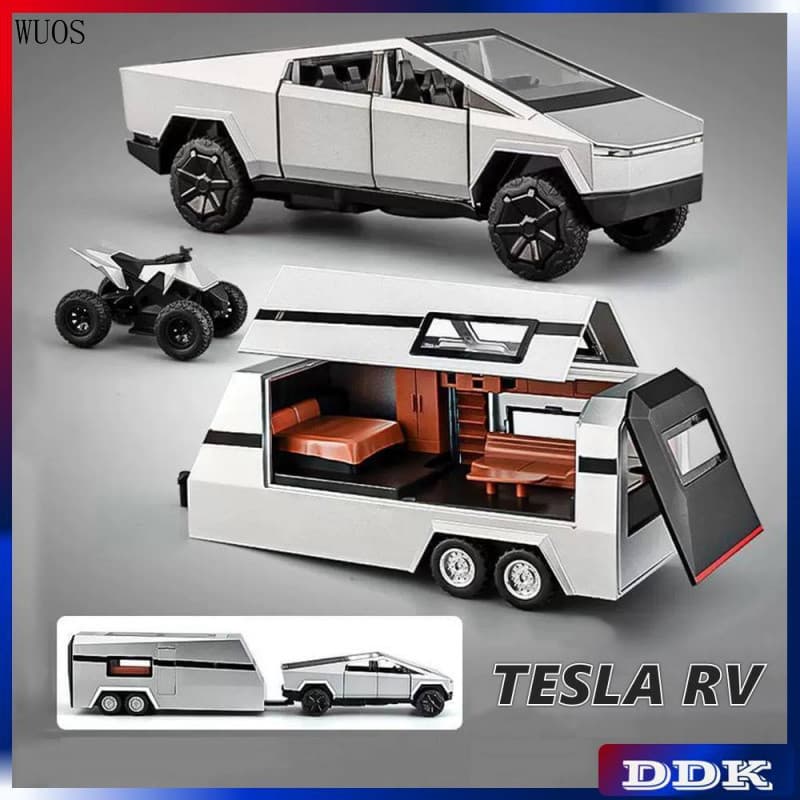 DDK 1:32 Tesla Cybertruck Pickup RV Modelo de Carro de Brinquedo em Liga Fundida para Meninos com Efeitos de Iluminação