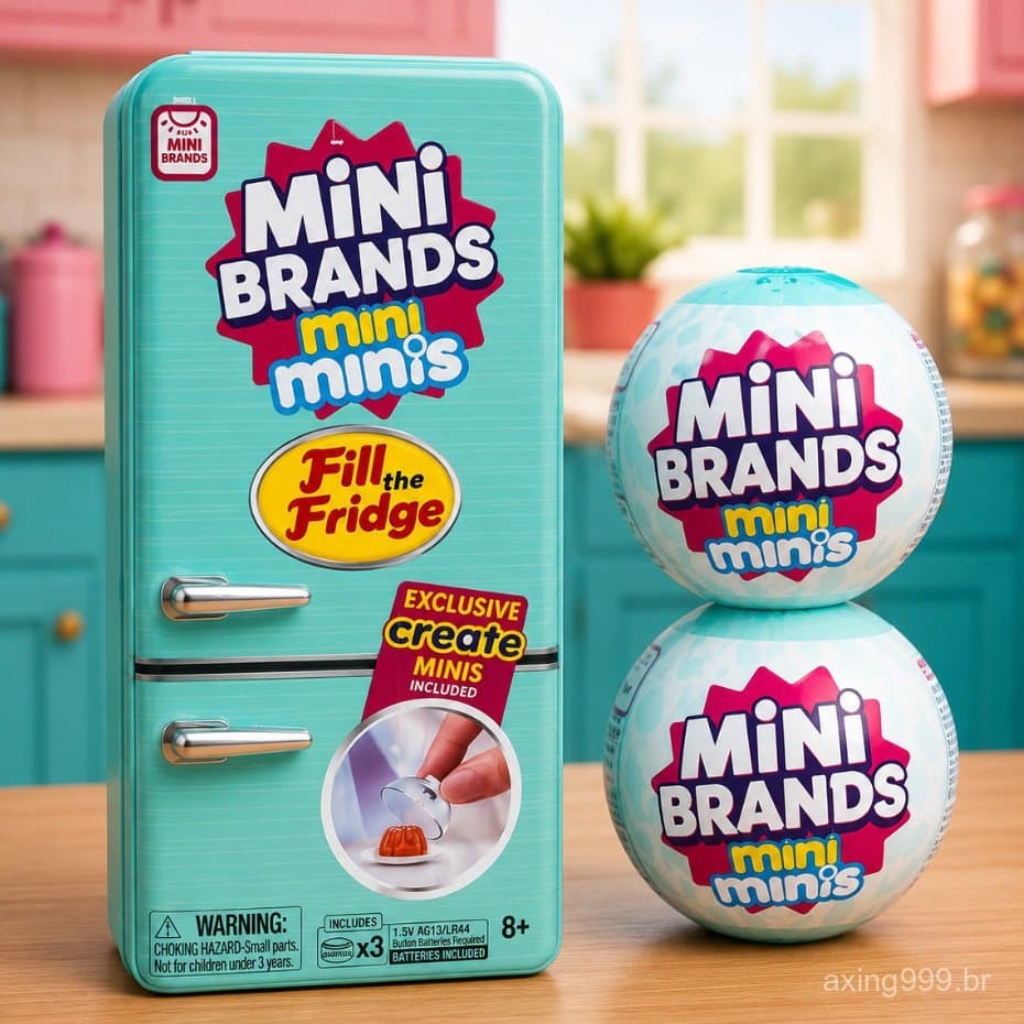 Mini Geladeira Infantil Mini Brands Fill The Fridge Com 2 Bolinhas Surpresa e Luz UV
