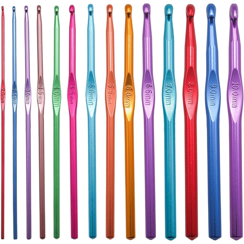 Conjunto de Agulhas de Crochê Funstreet 14 Tamanhos 2.0mm-10mm, Kit de Agulhas de Crochê de Alumínio com Cabo Ergonômico