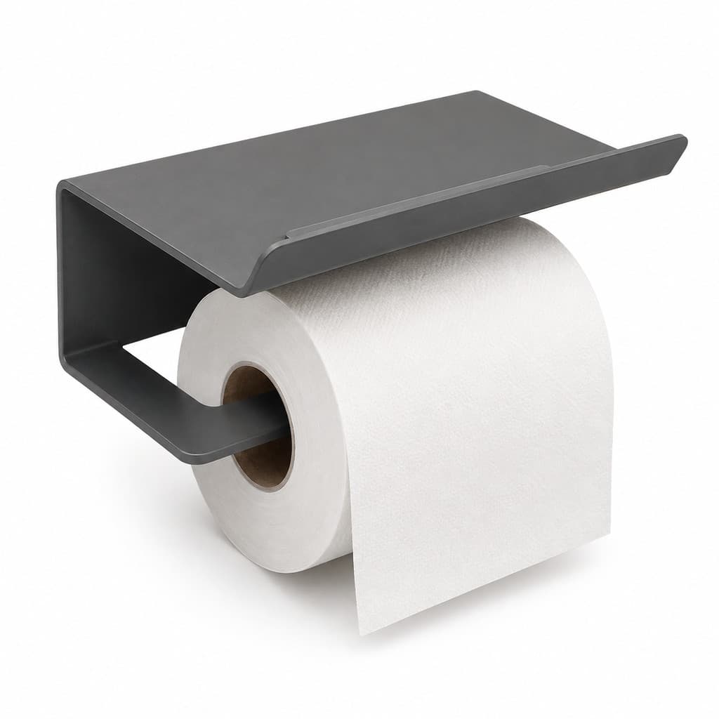 Suporte Papel Higiênico com Prateleira Porta Celular Aço Carbono Organizador para Banheiro Cinza