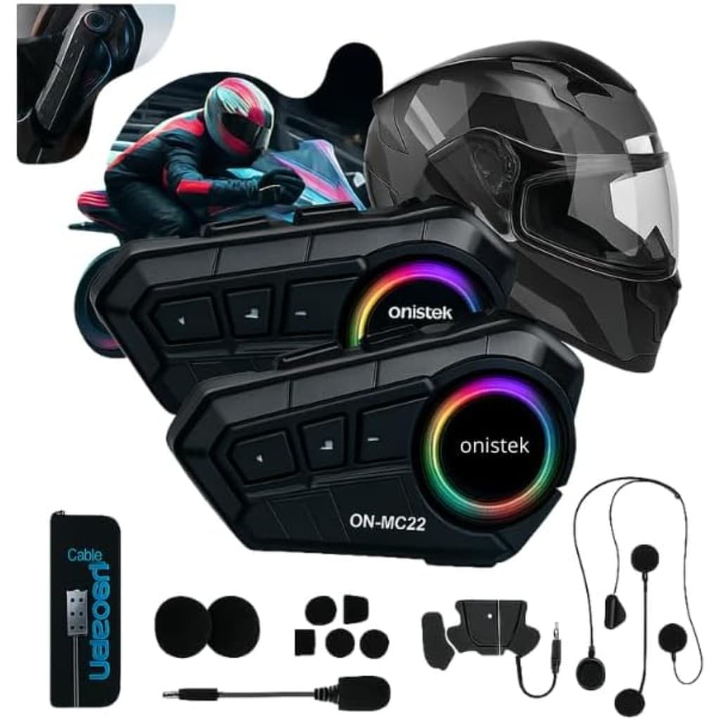 Kit 2 Intercomunicadores para Capacete de Moto C/ LED Atende Chamada Onistek ON-MC822
