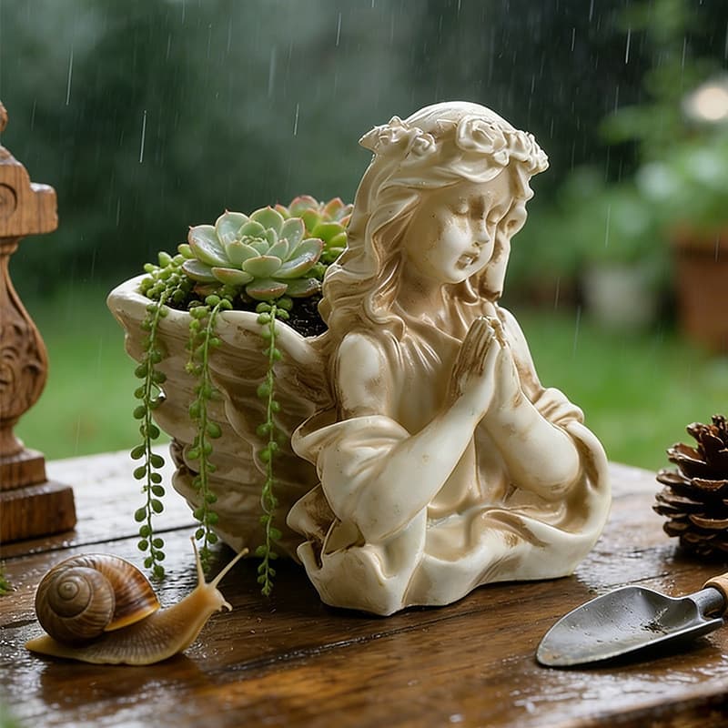 Europeu suculento plantio pote antigo artesanato pátio decoração do jardim ornamentos ao ar livre anjo oração vaso de fl