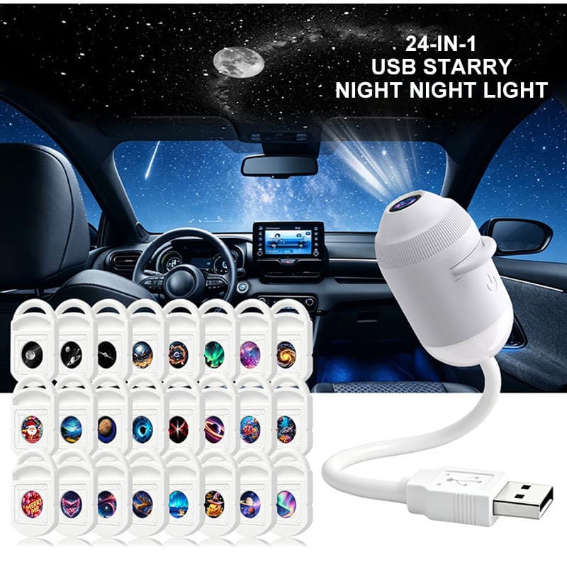 Luz Noturna Do Projetor USB Starry Sky 360 ° Lâmpada De Atmosfera Galáxia Ajustável Para Interior Carro , Quarto De Casa