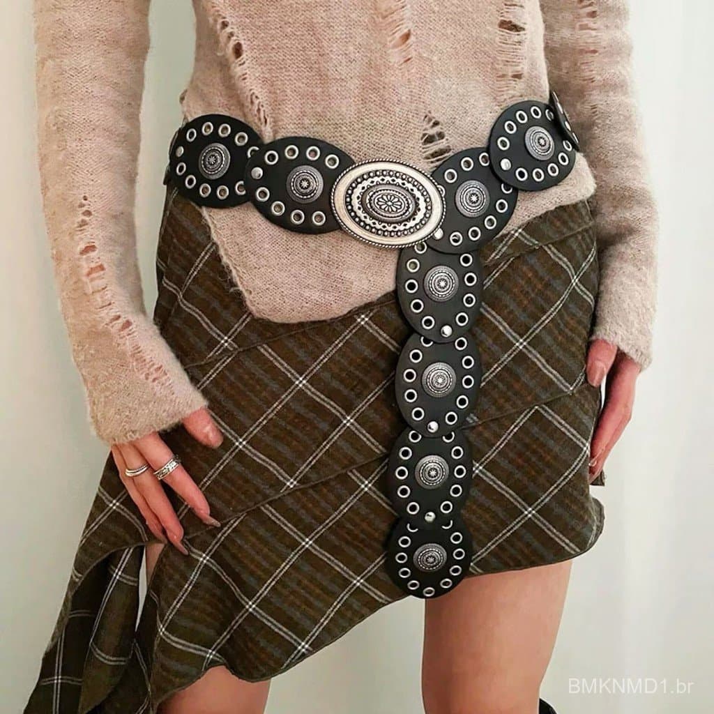 Cinto feminino vintage Manda Country sintético Courino de alta qualidade com costura oval de estilo