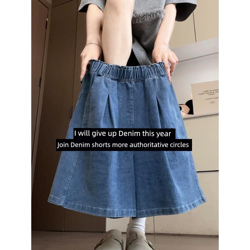 Azul Tencel Denim Shorts feminino verão fino cintura alta mais magro olhar All-Match calças de perna larga solta Casual