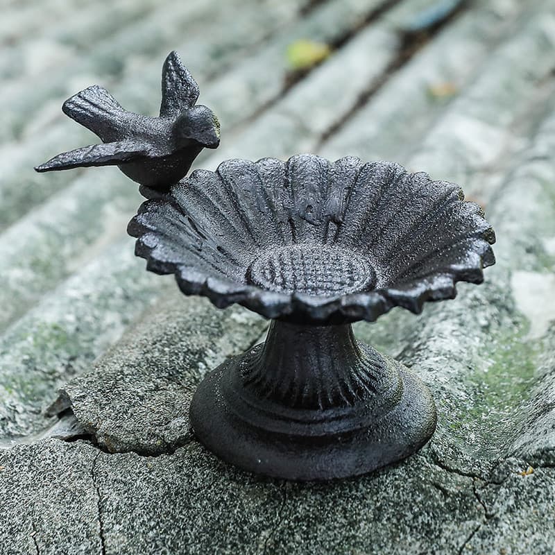 Alimentador de pássaros de ferro fundido retrô, ferro fundido, enfeites de comida para pássaros, terraço ao ar livre, pá