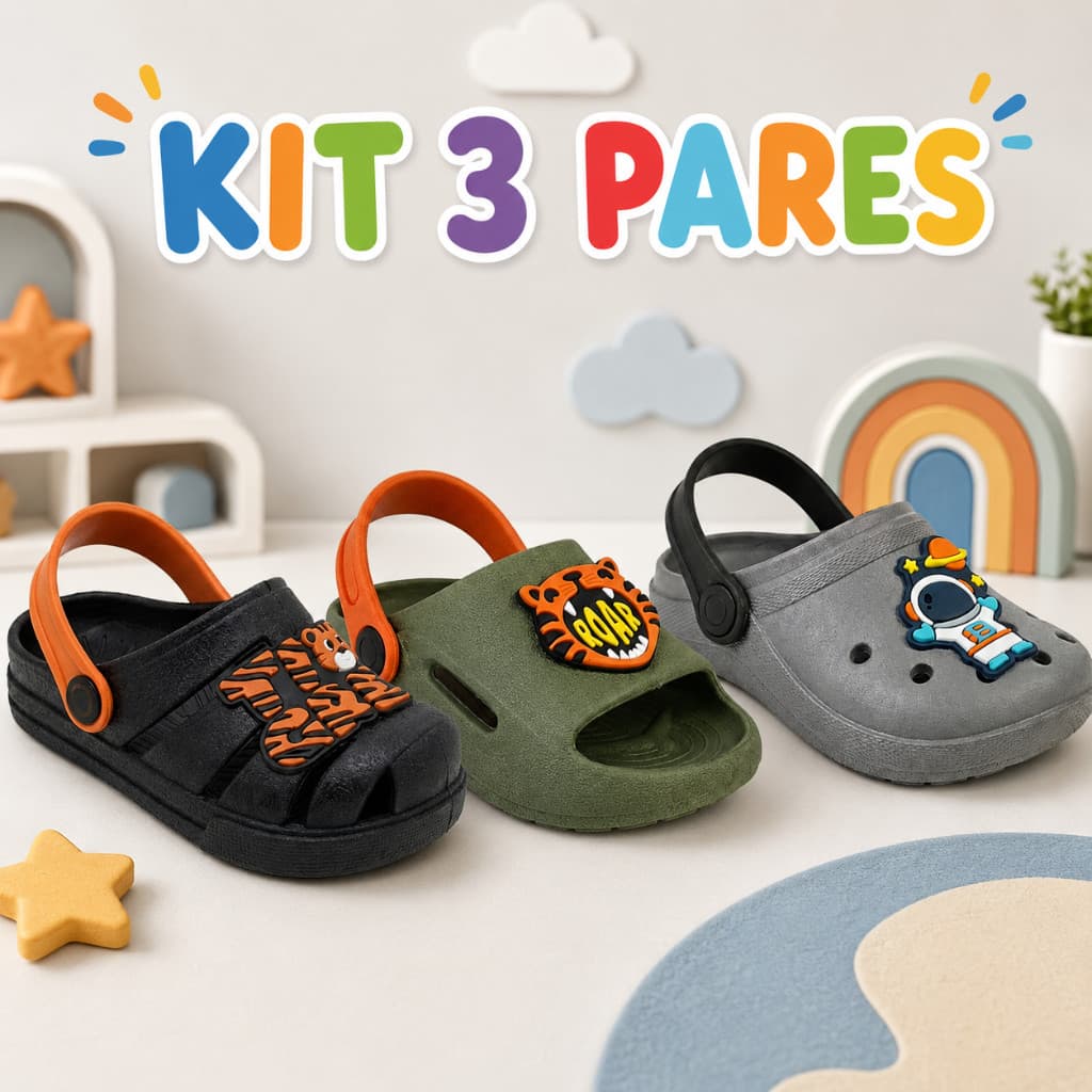 Kit 3 Sandália Infantil Menino Babuche Sola Antiderrapante Confortavel