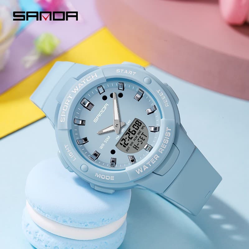 Sanda senhoras relógio à prova dwaterproof água luxo Digital moda multi-função cronógrafo senhoras relógio