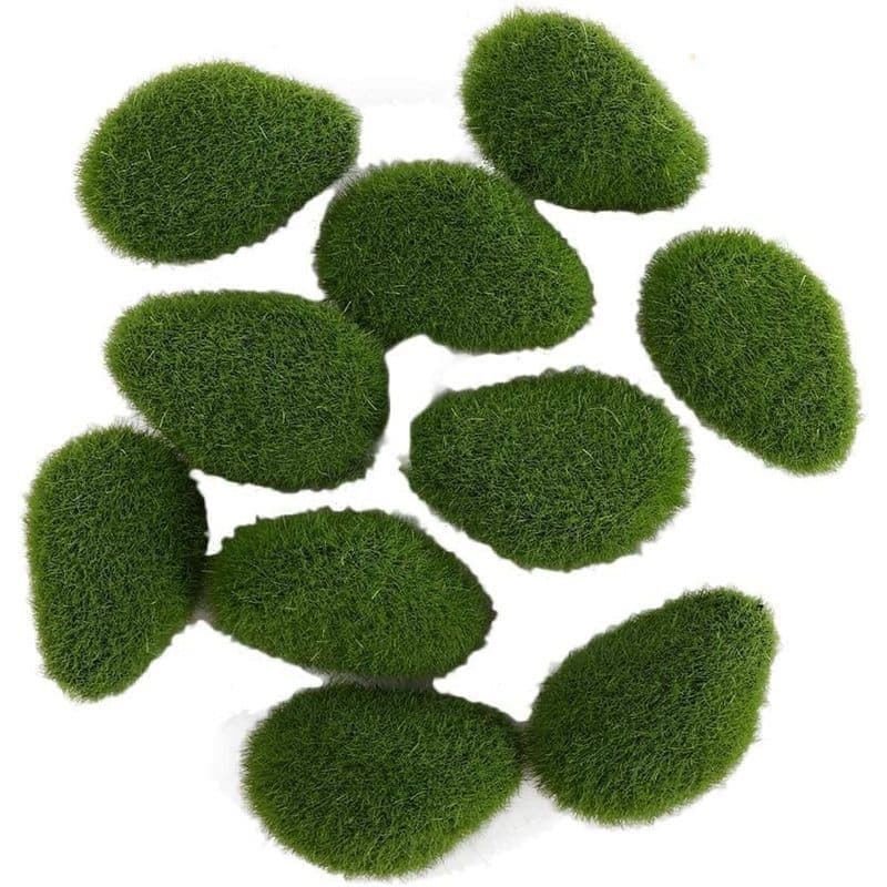 10 peças de decoração de rocha de musgo Artificial verde, pedras preciosas cobertas de musgo verde, decoração de musgo f