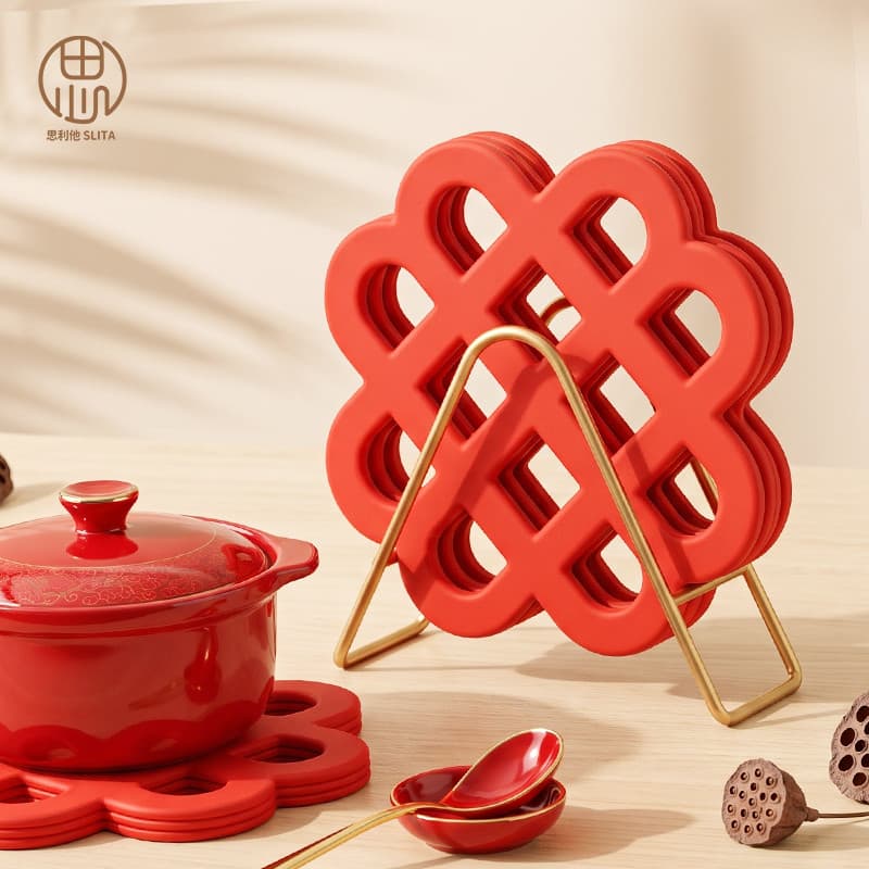 Tapete de isolamento térmico de Silicone vermelho Tapete de mesa Tapete de panela anti-escaldante Resistente a altas tem