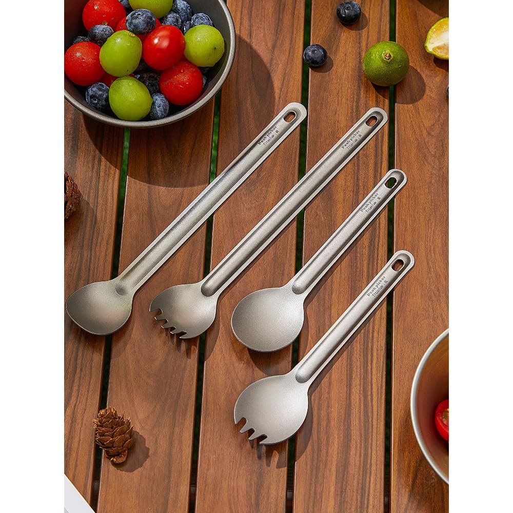 Conjunto de utensílios de mesa para acampamento ao ar livre, titânio puro, colher de titânio puro, alça reta, garfo para