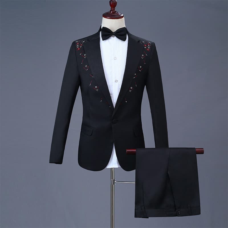 Traje de desempenho adulto masculino moda desempenho traje cantor anfitrião traje cerimonial vestido fino-ajuste terno