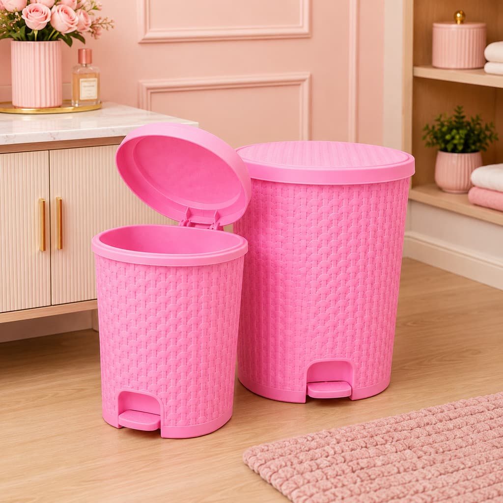 Lixeira Cesto 6L / 15L Rattan Rosa Com Pedal Perfeita P/ Escritório Cozinha Quarto Banheiro