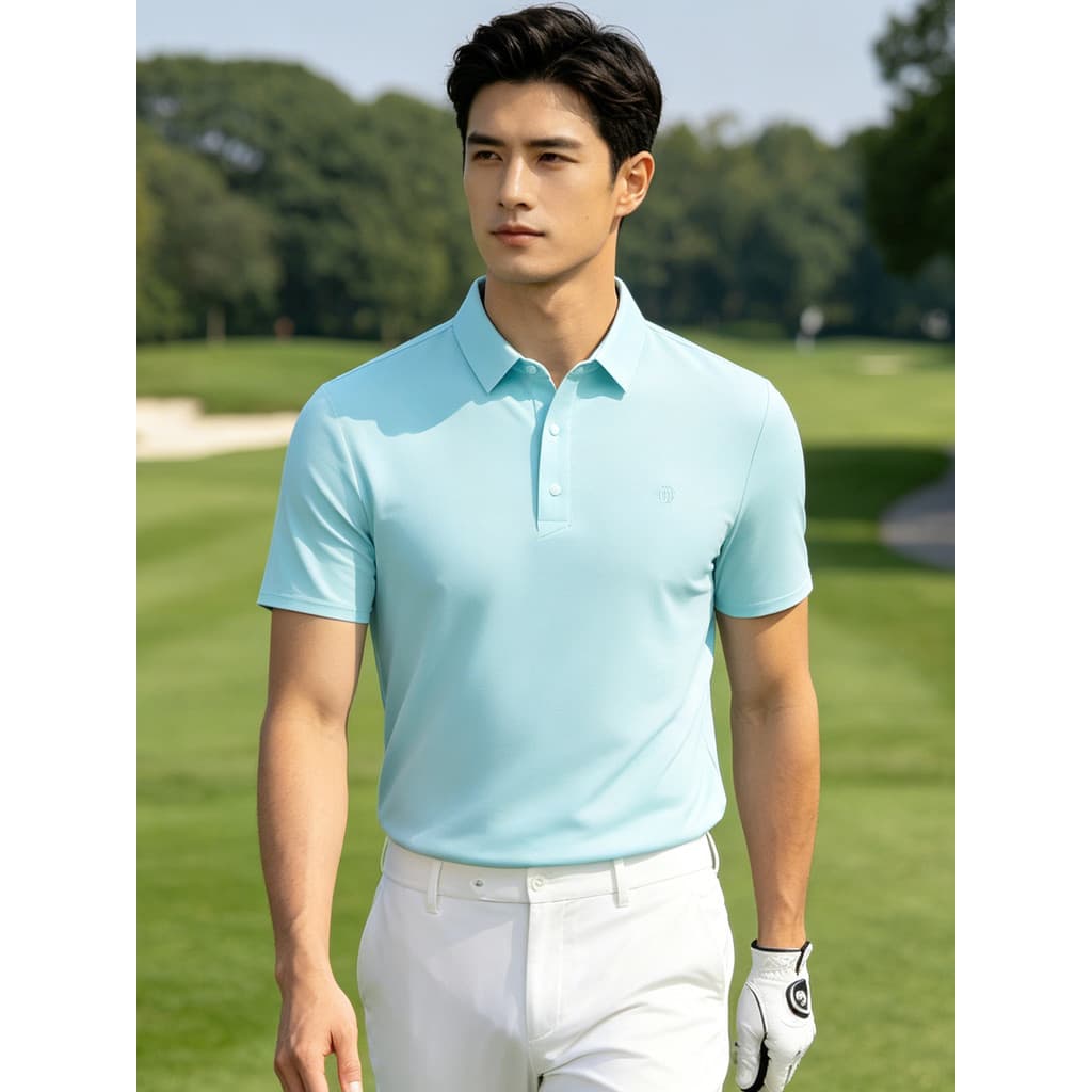 Verão golfe roupas masculinas cor sólida manga curta camiseta gelo sentido de secagem rápida respirável esportes topo ca