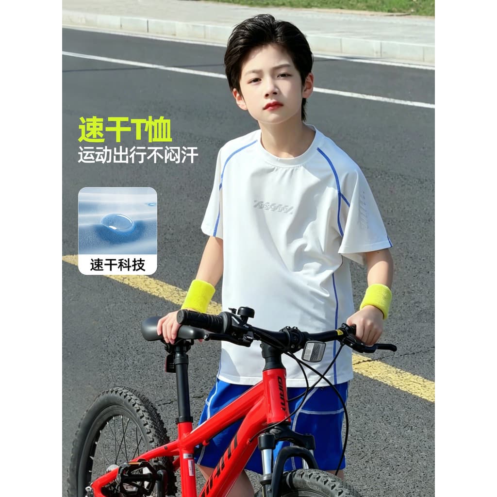 Meninos de secagem rápida camiseta de manga curta verão 2026 novo estilo crianças roupas de verão grandes meninos meia m