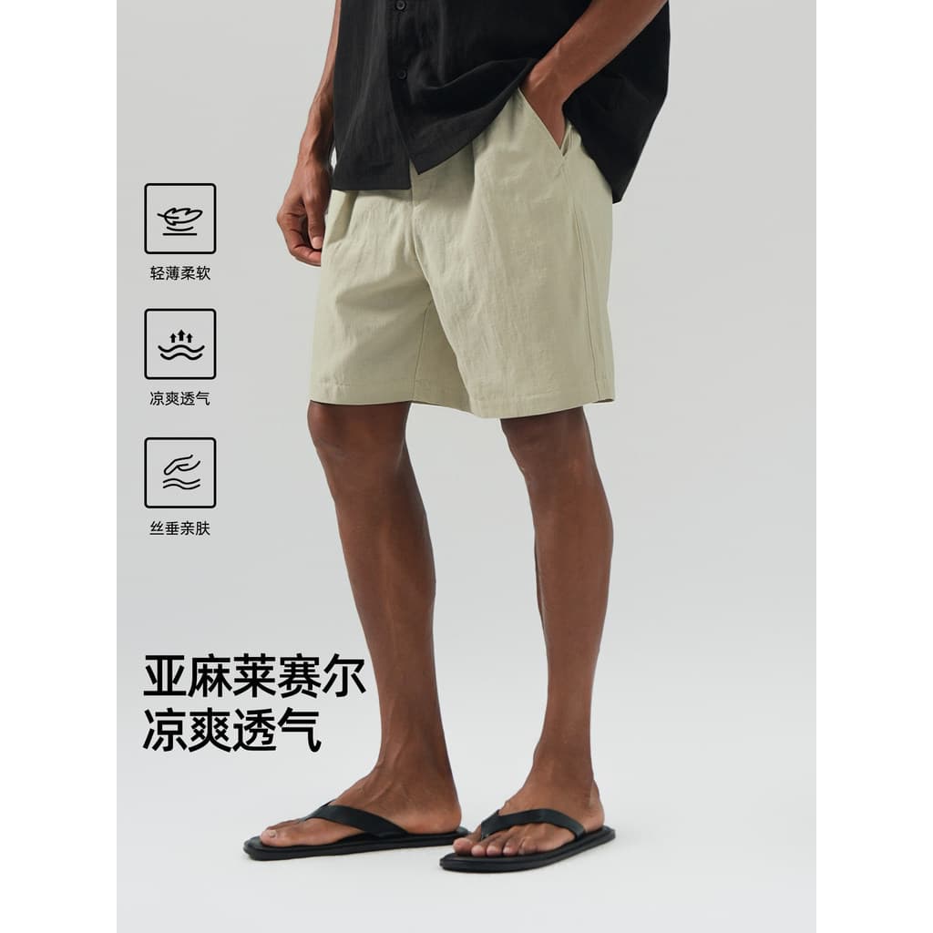 [Linho respirável] BD Lyocell Shorts soltos de linho masculino verão respirável leve ao ar livre Casual calças de cinco