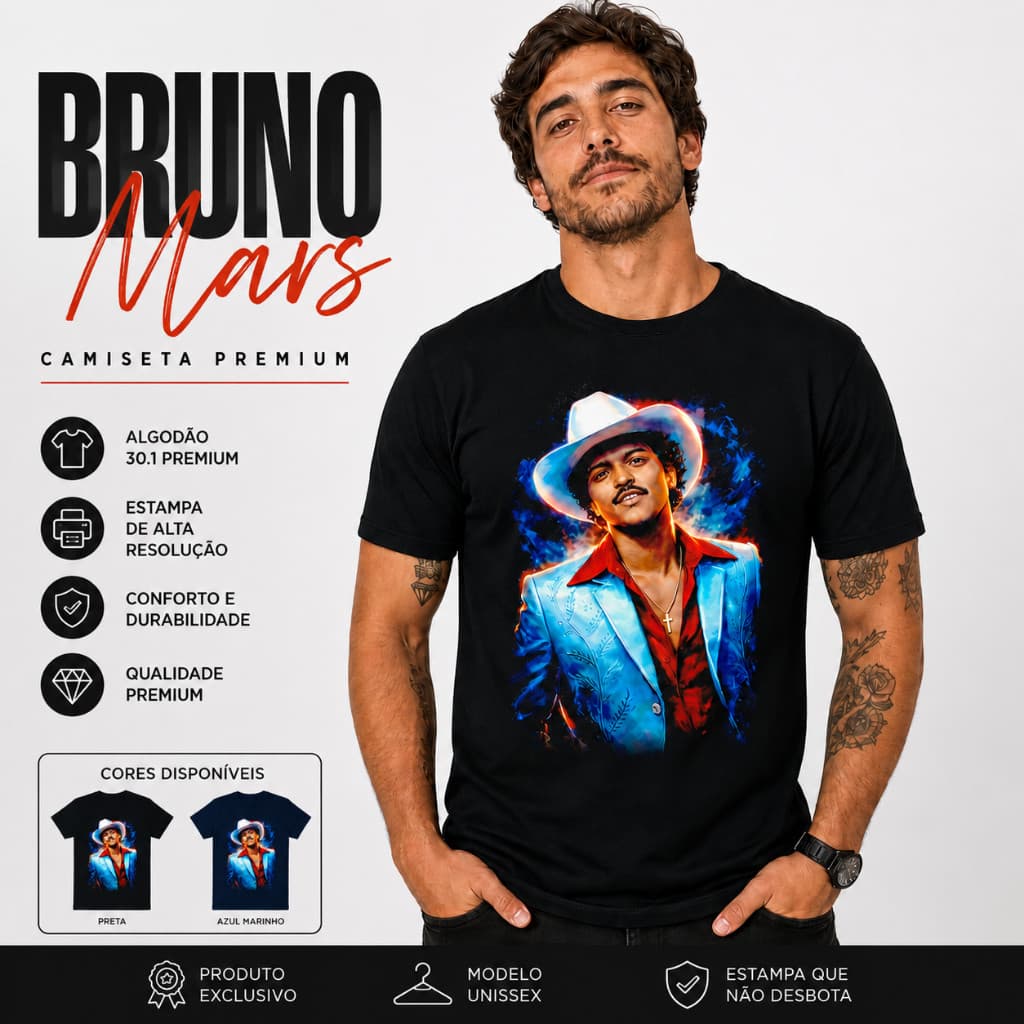 Camiseta Bruno Mars | Masculina Feminina Unissex  | Premium Estampa | Música Pop Cantor | Fã Presente |Adulto e Infantil