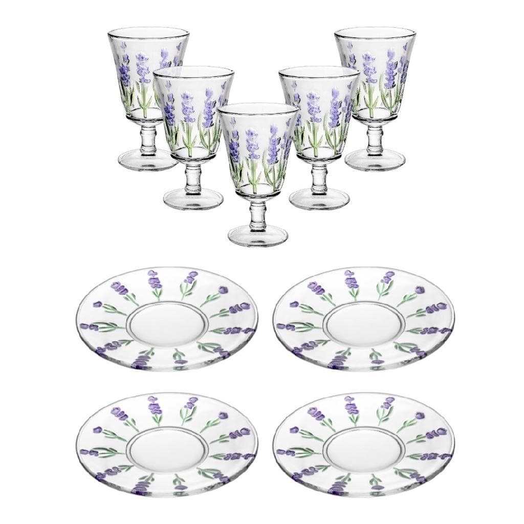 Kit 4 Pratos De Sobremesa E 6 Taças De Vidro Lavanda O Toque Aesthetic Pra Sua Mesa Posta