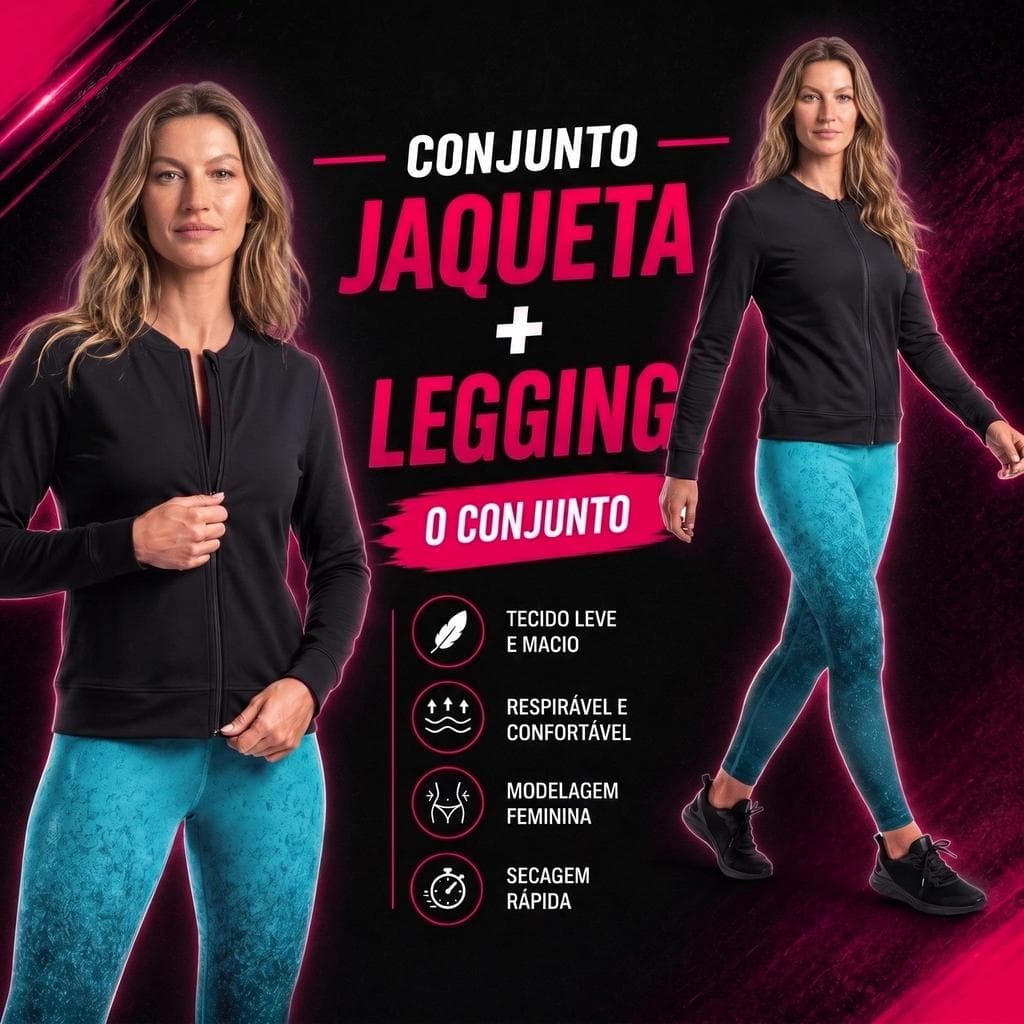 Conjunto Fitness Feminino Kit Calça legging Degradê e Jaqueta com ziper para academia yoga suplex
