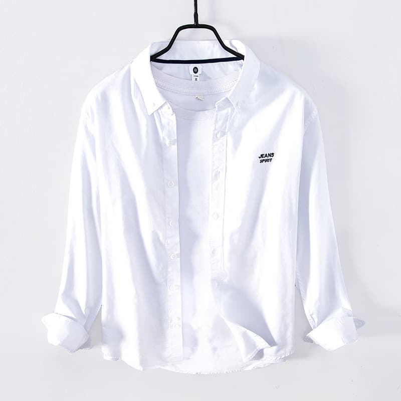 Primavera outono diário simples camisa masculina algodão Casual cor sólida camisa de manga comprida roupas masculinas