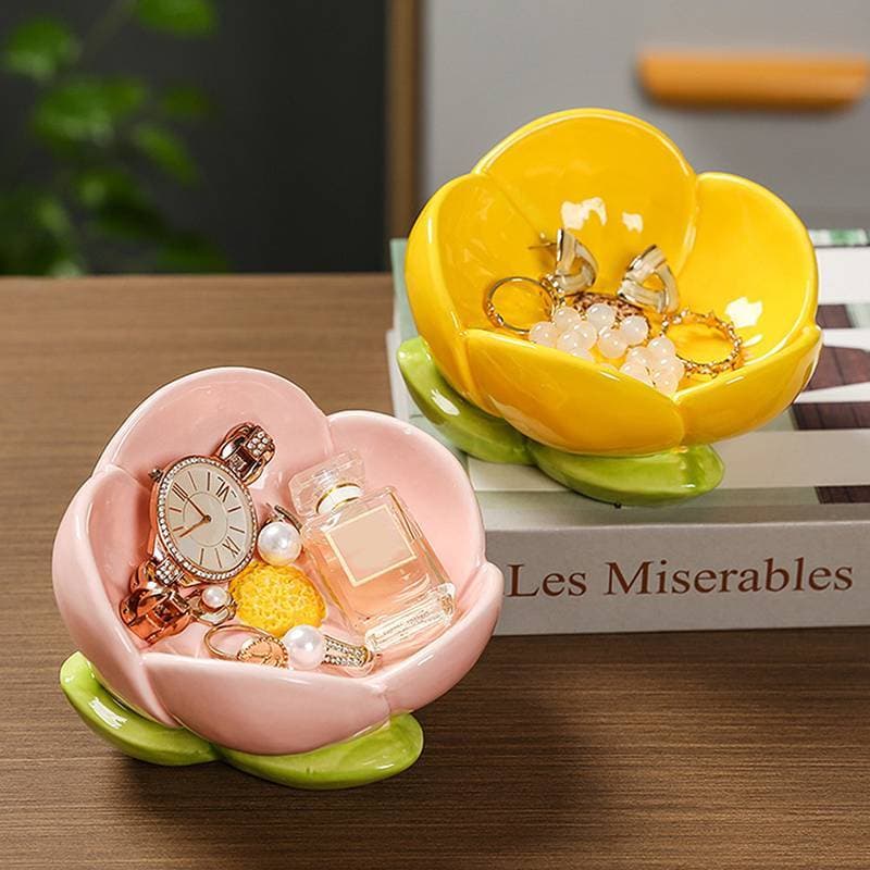 Decoração De Casa Cerâmica Flor Bandeja De Jóias Trinket Anel Prato Titular Chave Tigela Para-Rosa Acessório De Mesa De