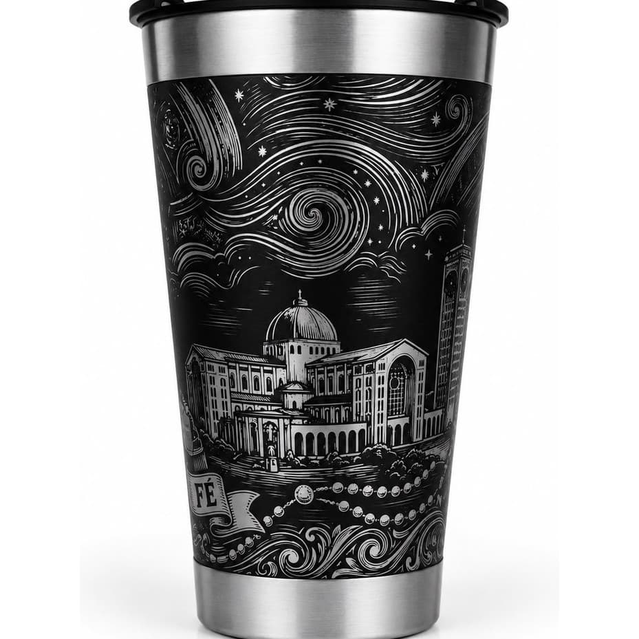 Copo Térmico 473ml Inox Nossa Senhora Aparecida Presente Religioso • Gravação a Laser 360º