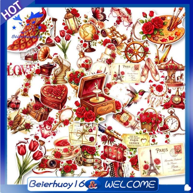 50 Pçs Vintage Rosa Adesivos Decalques De Vinil Floral À Prova Dwaterproof Água Para Scrapbook Diário DIY Artesanato Dec