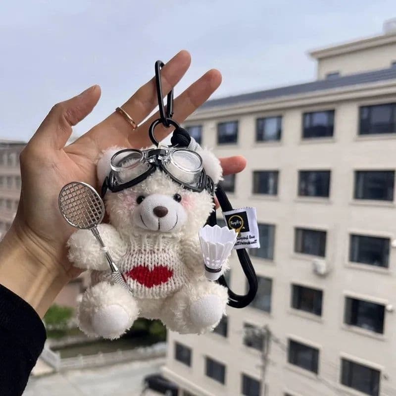 Raquete de Badminton urso pingente saco boneca de pelúcia casal chaveiro presente criativo estilo casal um par 26.8.15