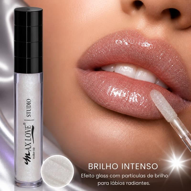 Gloss Labial Max Love Maçã 14 - Brilho Incolor, Hidratação, Glitter