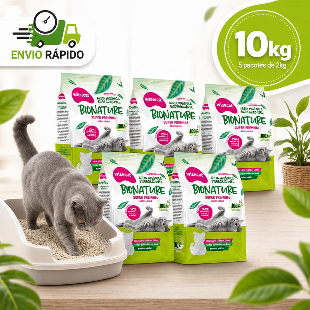 Areia Higiênica Para Gato de Mandioca Wisecat 6kg ou 10 kg