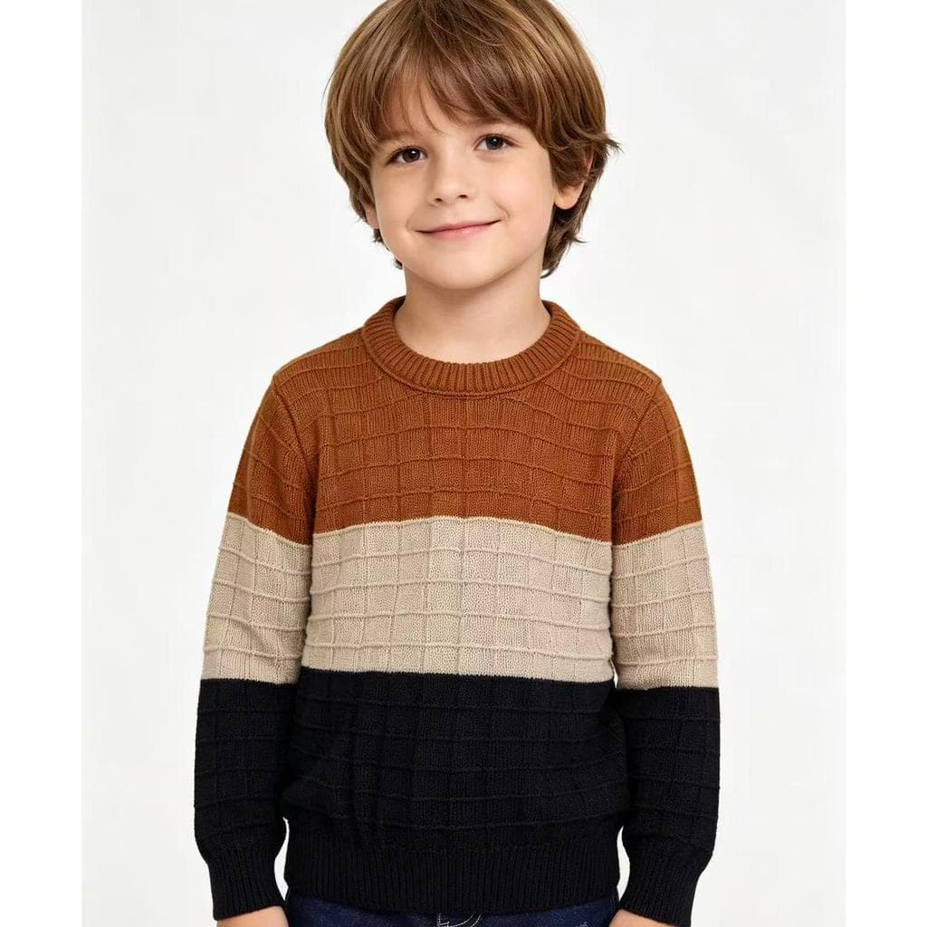 Suéter xadrez popular com estilo patchwork de três cores.
